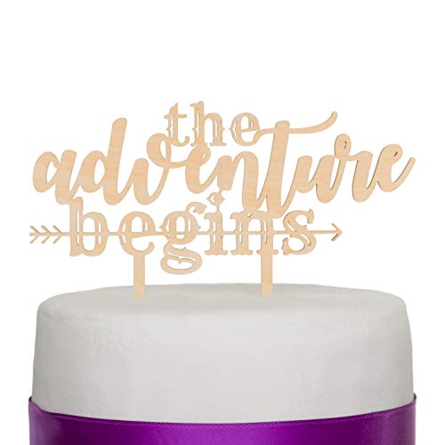Ella Celebration The Adventure Begins Wooden Wedding Cake Topper