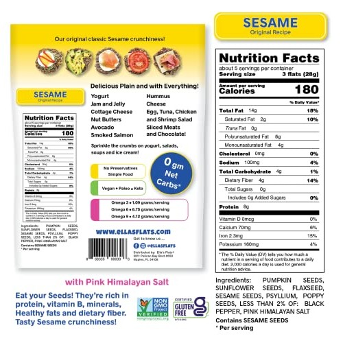 Ella’S Flats All Seed Savory Crisps – Original Sesame Netwt 6O