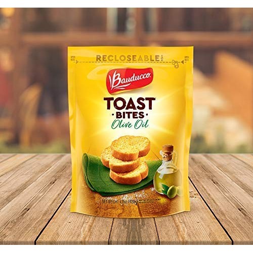 Bauducco Toast Bites, Light &Amp; Crispy Toasted Bread Snack, Olive