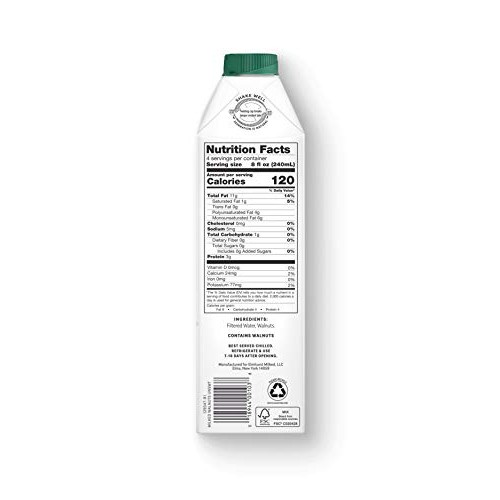 Elmhurst 1925 Unsweetened Walnut Milk, 32 Ounce Pack Of 6