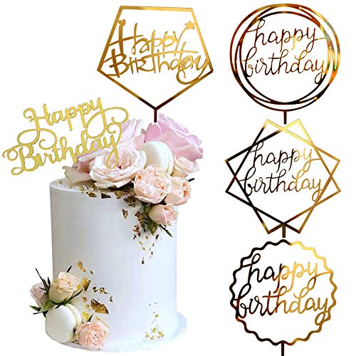 Gold Cake Topper, Acrylic Cake Topper Happy Birthday Cake Topper