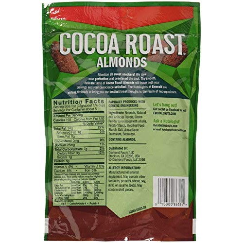 Emerald Cocoa Roasted Almonds, 5 Oz Pack, 6/Carton