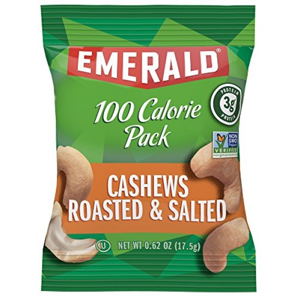Emerald Nuts, Cashews Roasted And Salted 100 Calorie Packs, 7 Co