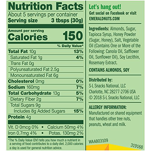 Emerald Honey Glazed Almonds, Stand Up Resealable Bag, 5.5 Ounce