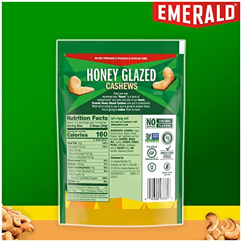 Emerald Nuts, Honey Glazed Cashews, 5 Oz Resealable Bag