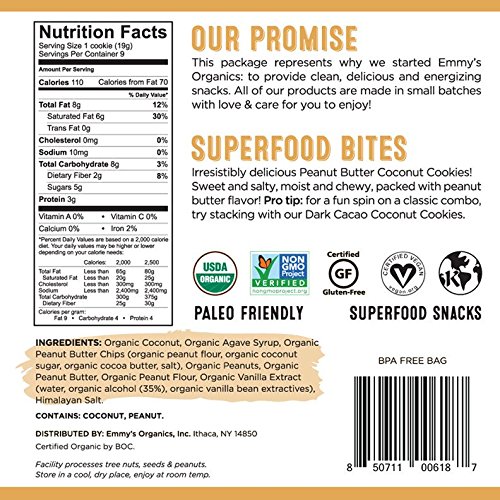 Emmys Organics, Coconut Cookies - Peanut Butter, 6 Oz Pack Of 2