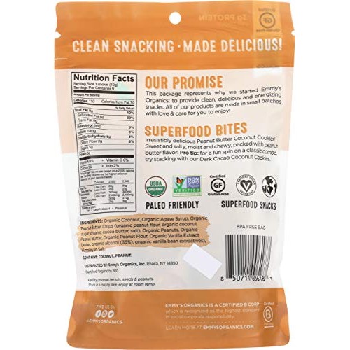 Emmys Organic Peanut Butter Coconut Cookie, 6 Oz