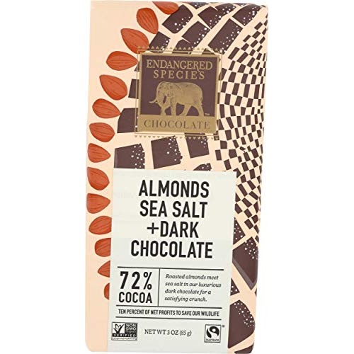 Endangered Species, Bar Chocolate Dark Almonds And Sea Salt 72%,
