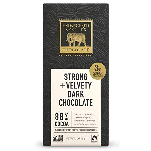 Endangered Species Chocolate Extreme Dark Chocolate Bar, 3 Ounce
