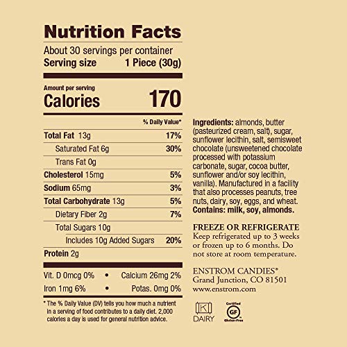 Enstrom Dark Chocolate Almond Toffee 2lb box | Handcrafted | Glu...