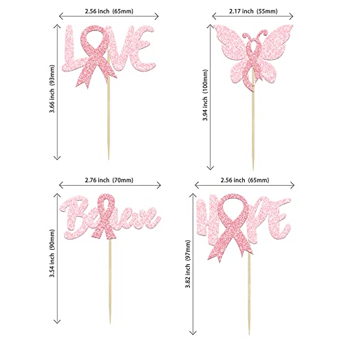 24Pcs Breast Cancer Awareness Cupcake Toppers Glitter Believe Ho...