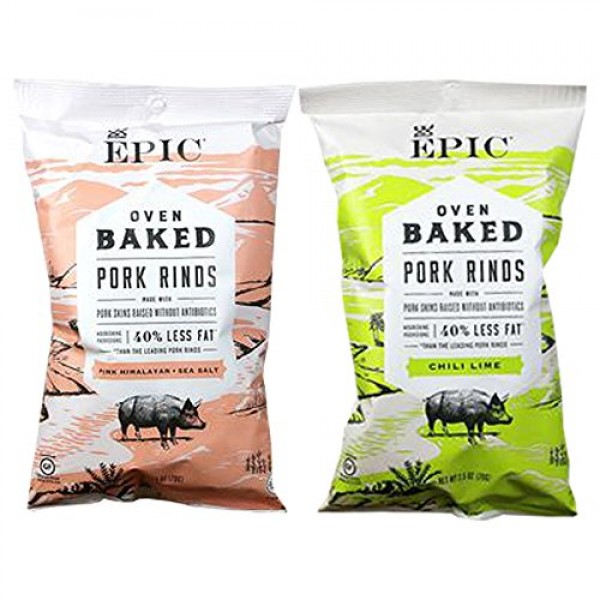 Epic, Artisanal Oven Baked Pork Rinds, Pink Himalayan Sea Salt a...