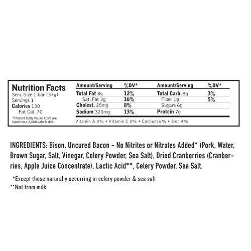 Epic Provisions Epic Bison Bacon Cranberry Bars, Grass-Fed, Pale