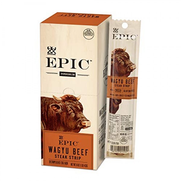 Epic Provisions Wagyu Beef Steak Strips, Grass-Fed 20 Count Box...
