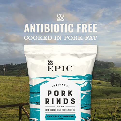 EPIC Sea Salt + Vinegar Oven Baked Pork Rinds, Keto Friendly, 2....