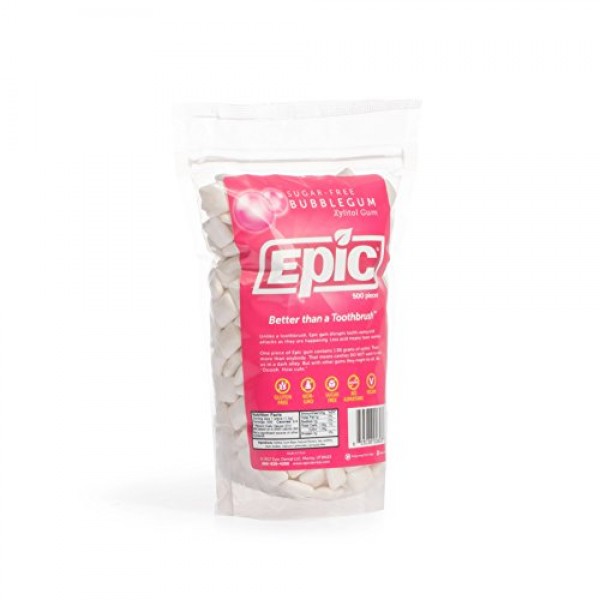 Epic 100% Xylitol-Sweetened Chewing Gum Bubblegum, 500-Count Bu...