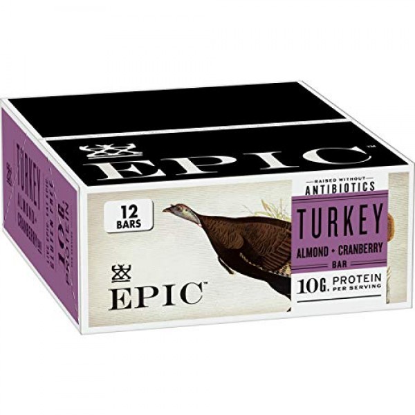 EPIC Turkey Almond Cranberry Protein Bars, Whole30, 12 Count Box...
