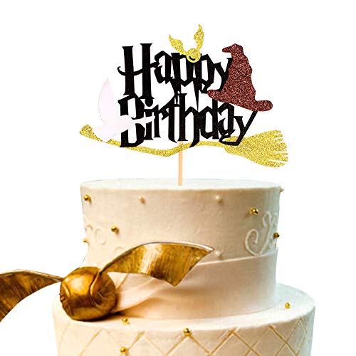 Ercadio 1 Pack Wizard Happy Birthday Cake Topper Black Glitter H