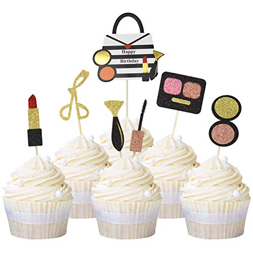Ercadio 21 Pack Glitter Makeup Cupcake Toppers Bachelorette Part