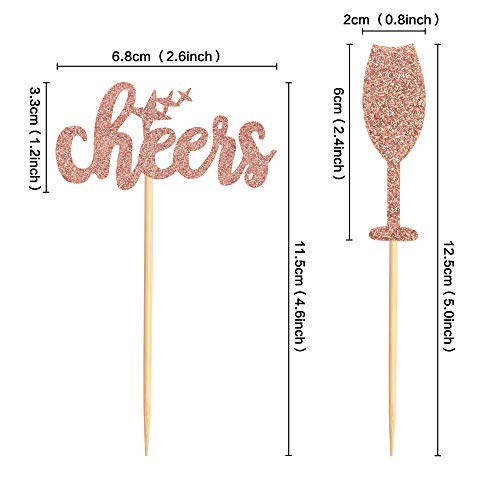 Ercadio 24 Pack Cheers Cupcake Toppers Rose Gold Glitter Champag