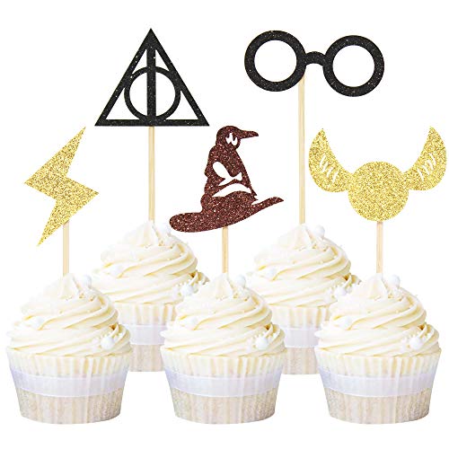 Newqueen 30 Pack Glitter Wizard Cupcake Toppers Harry P Inspired