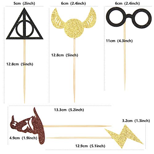 Newqueen 30 Pack Glitter Wizard Cupcake Toppers Harry P Inspired