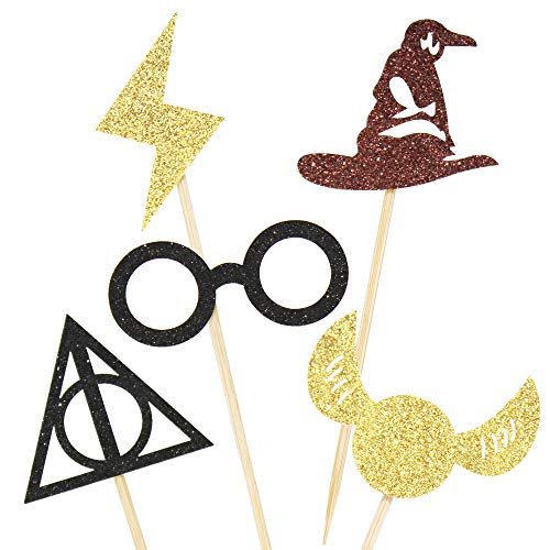 Newqueen 30 Pack Glitter Wizard Cupcake Toppers Harry P Inspired