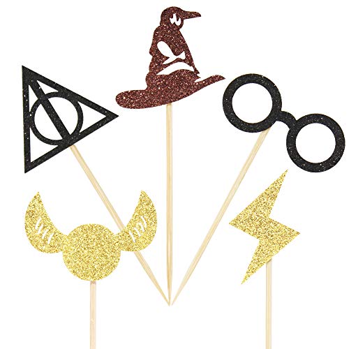 Newqueen 30 Pack Glitter Wizard Cupcake Toppers Harry P Inspired