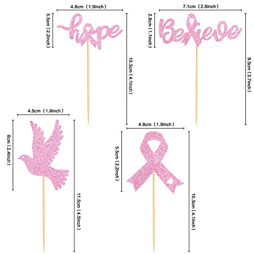 Ercadio 36 Pack Glitter Breast Cancer Awareness Cupcake Toppers ...