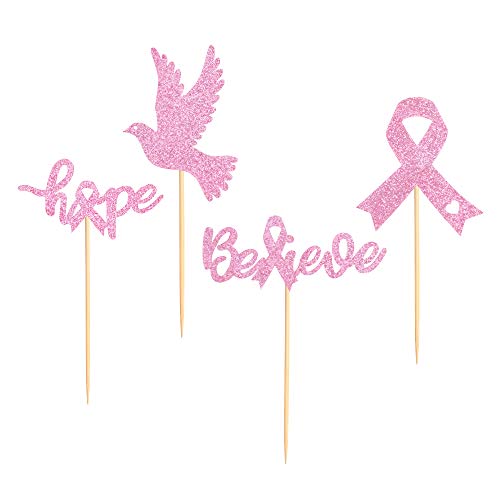 Ercadio 36 Pack Glitter Breast Cancer Awareness Cupcake Toppers ...