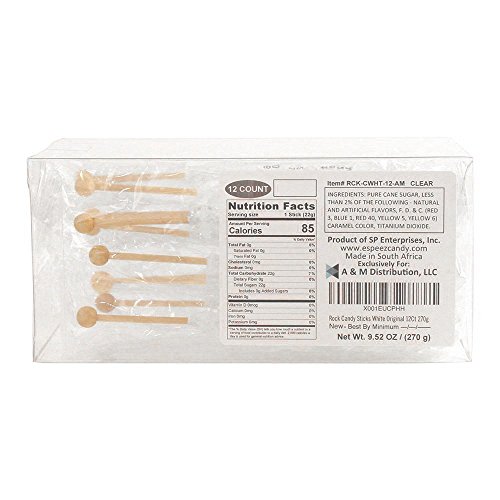 Extra Large Rock Candy Sticks 22G: 12 Original Lollipop - Whit