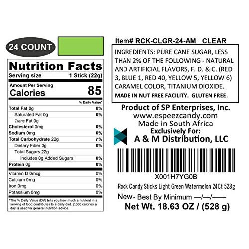 Extra Large Rock Candy Sticks 22G: 24 Watermelon Lollipop - Li