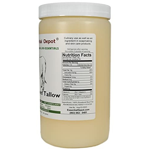 Beef Tallow Finest Quality Food Grade - 32 Oz. - 2 Lb. - 1 Quart