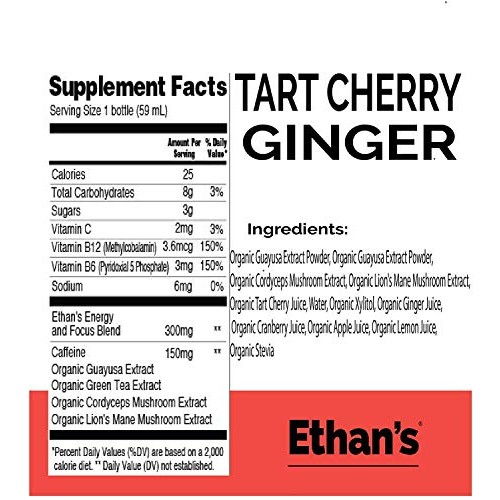 Ethan’S Organic Energy Drink, Tart Cherry Ginger Flavor, Vegan,
