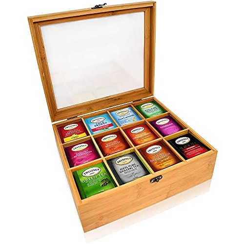 Twinings Tea Bags Sampler In Big Size Bamboo Tea Bag Organizer