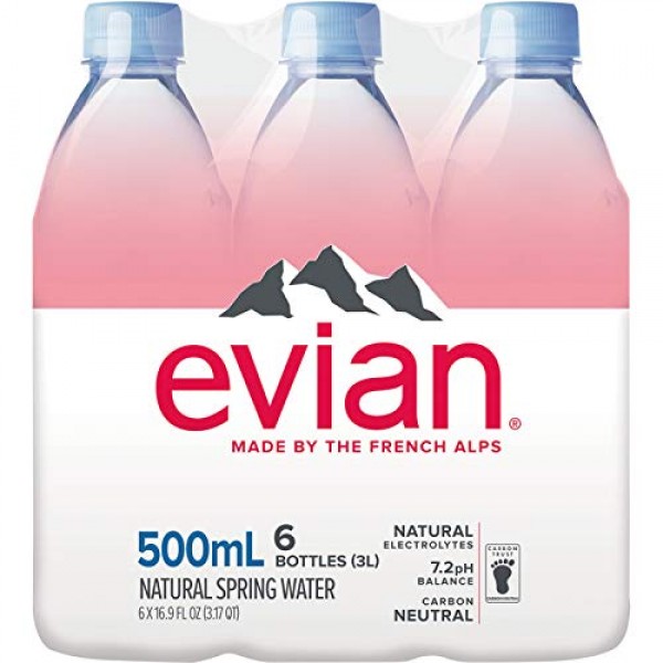 evian Natural Spring Water 500 mL/16.9 Fl Oz Pack of 6, Bottle...