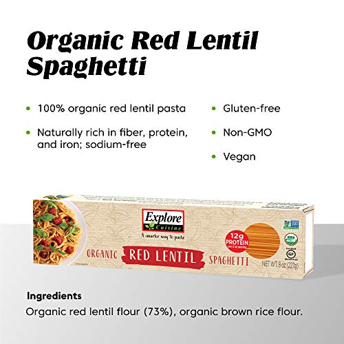 Explore Cuisine Organic Red Lentil Spaghetti - 8 Oz -High In Pla