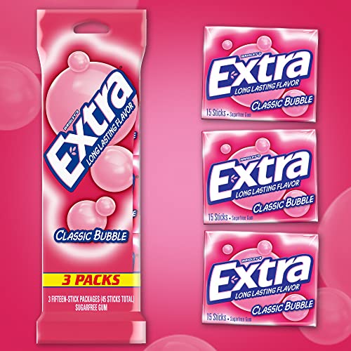 3 Pack EXTRA Classic Bubble Sugar Free Chewing Gum Travel Acce...