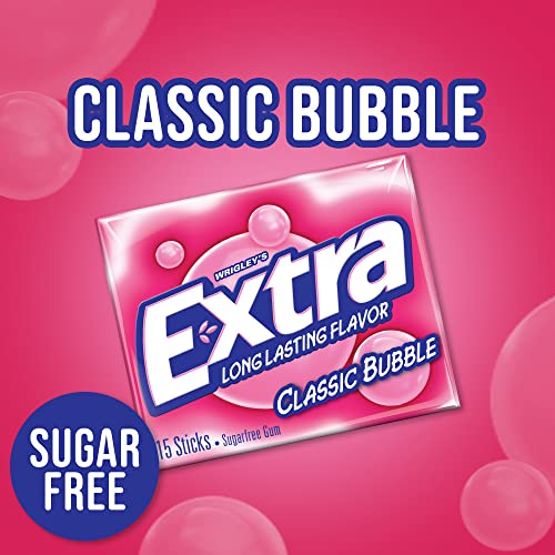 3 Pack EXTRA Classic Bubble Sugar Free Chewing Gum Travel Acce...