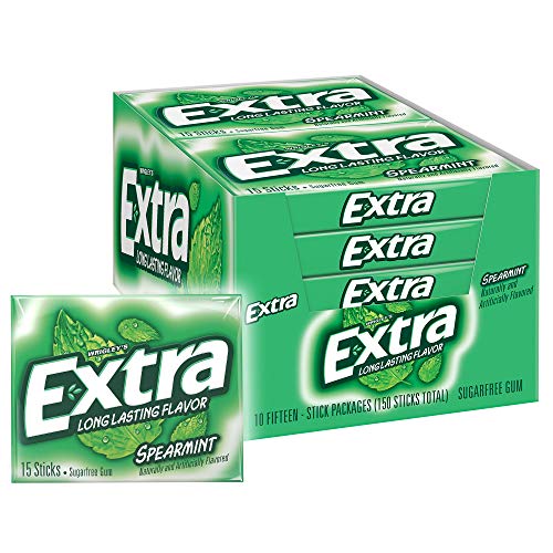 Extra Spearmint Sugarfree Chewing Gum, 15 Count Pack Of 10 Pieces