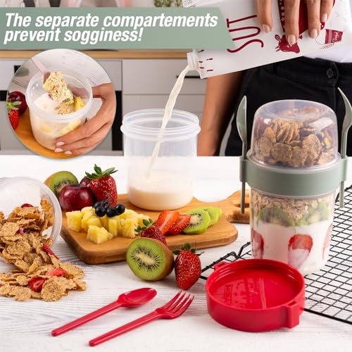 EYNEL 4 Pack On The Go 22 oz Breakfast Cups with Lids and Spoon,...