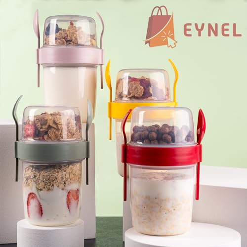 EYNEL 4 Pack On The Go 22 oz Breakfast Cups with Lids and Spoon,...