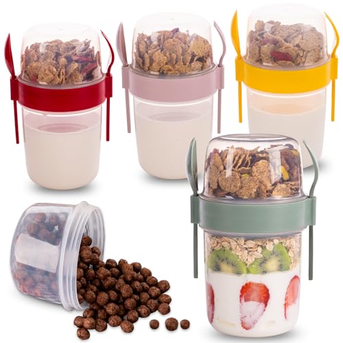 EYNEL 4 Pack On The Go 22 oz Breakfast Cups with Lids and Spoon,...