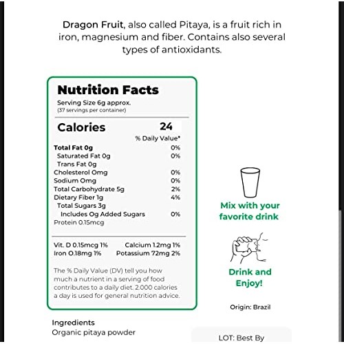 f&b superfoods Dragon Fruit Powder for Baking & Drink 8oz - Pi...