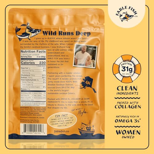 Fable Fish Wild Alaskan Salmon Jerky - Wild Caught Salmon with 3...