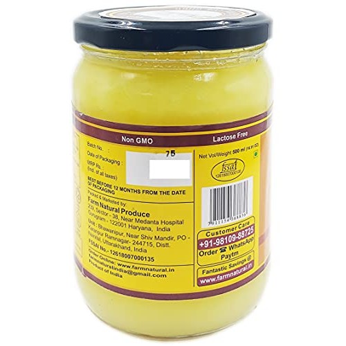 Farm Naturelle -A2 Cow Ghee Frgrass Fed Desi Sahiwal Cows Milk