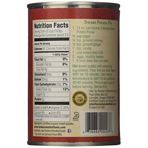 Farmers Market: Organic Sweet Potato Puree 6 X 15 Oz