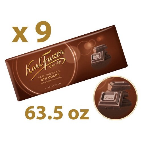 9 Bars Of Karl Fazer Dark Chocolate, Cocoa 47% Finland