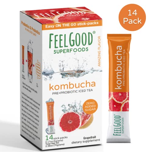 FeelGood Superfoods Kombucha Iced Tea Packets, Delicious Grapefr...