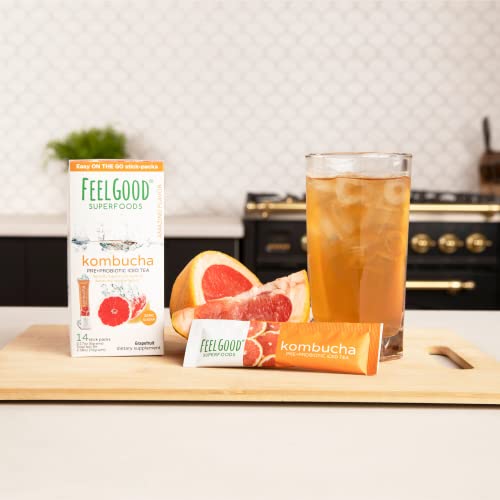 FeelGood Superfoods Kombucha Iced Tea Packets, Delicious Grapefr...